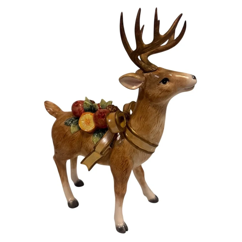 Fitz and Floyd Classics Reindeer Figurine Harvest Fruit Christmas Decor 11.5